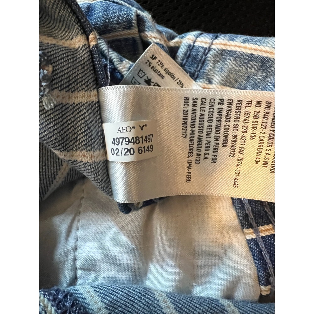 American Eagle Shorts Women's Size 00 Hi-Rise Blue White Peach/Tan Stripe Shorts - Picture 12 of 12